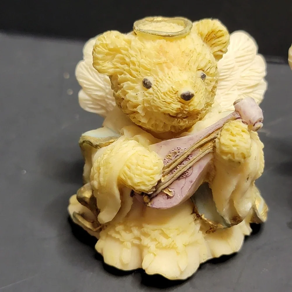 Teddy Bear Miniature Tea Set Painted Resin Quilt